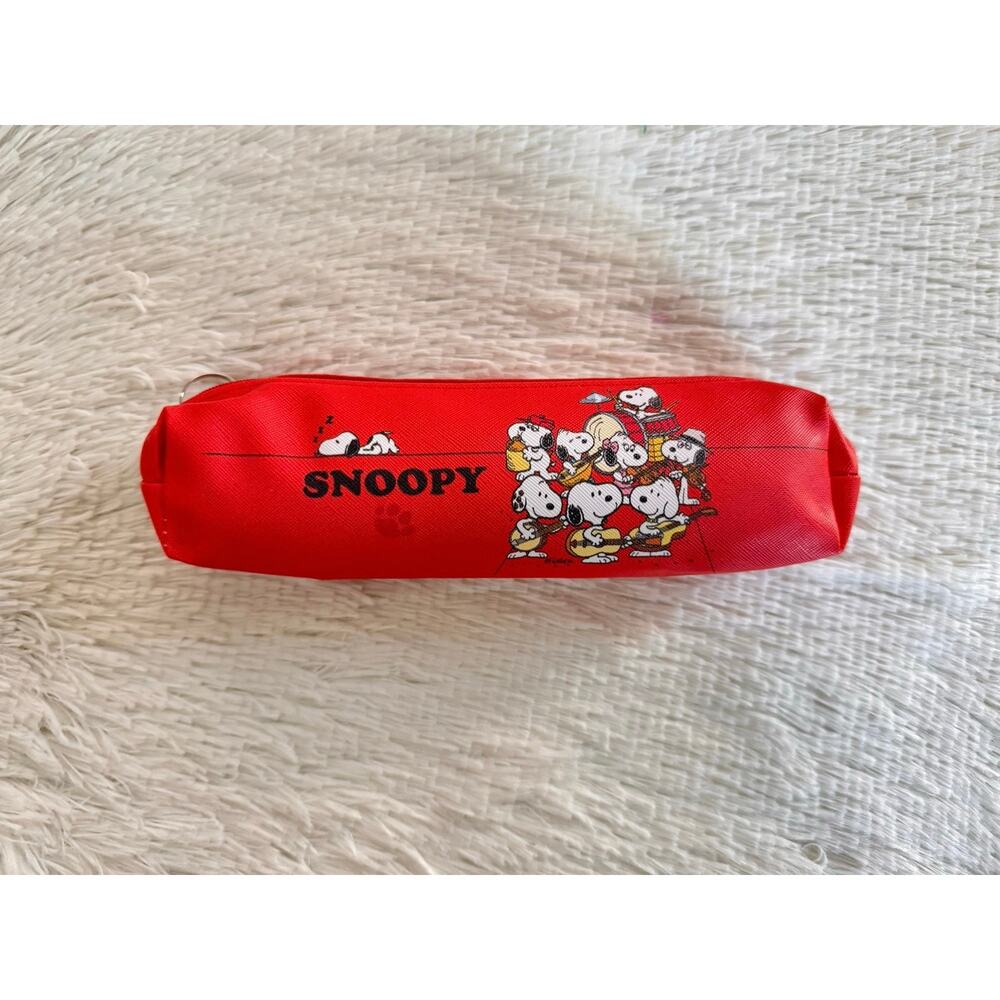 Snoopy and all siblings playing with the  band red pencil case zipper